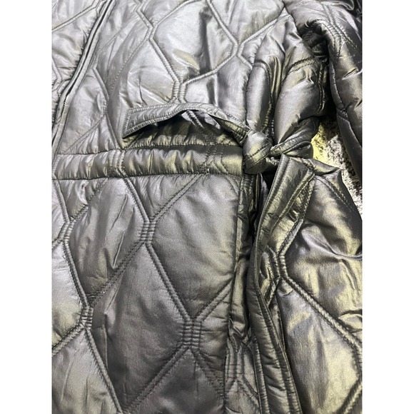 GANNI Black Quilted Ripstop Jacket Tie Waist Collarless Zip Up Womens Size L - Picture 5 of 13